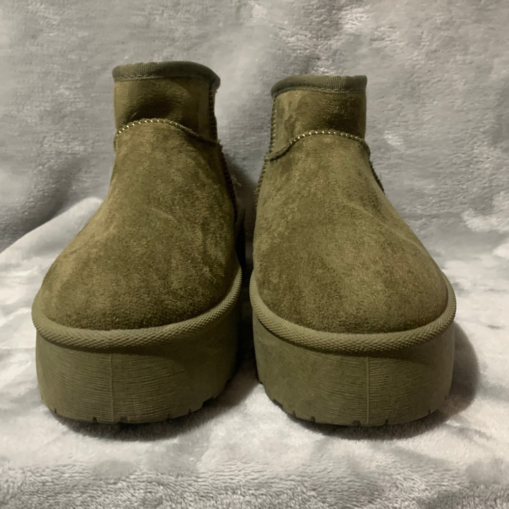 Olivia & Kate Olive Green Platform Faux Fur Lined Ankle Boots CHERRY-226L 8.5